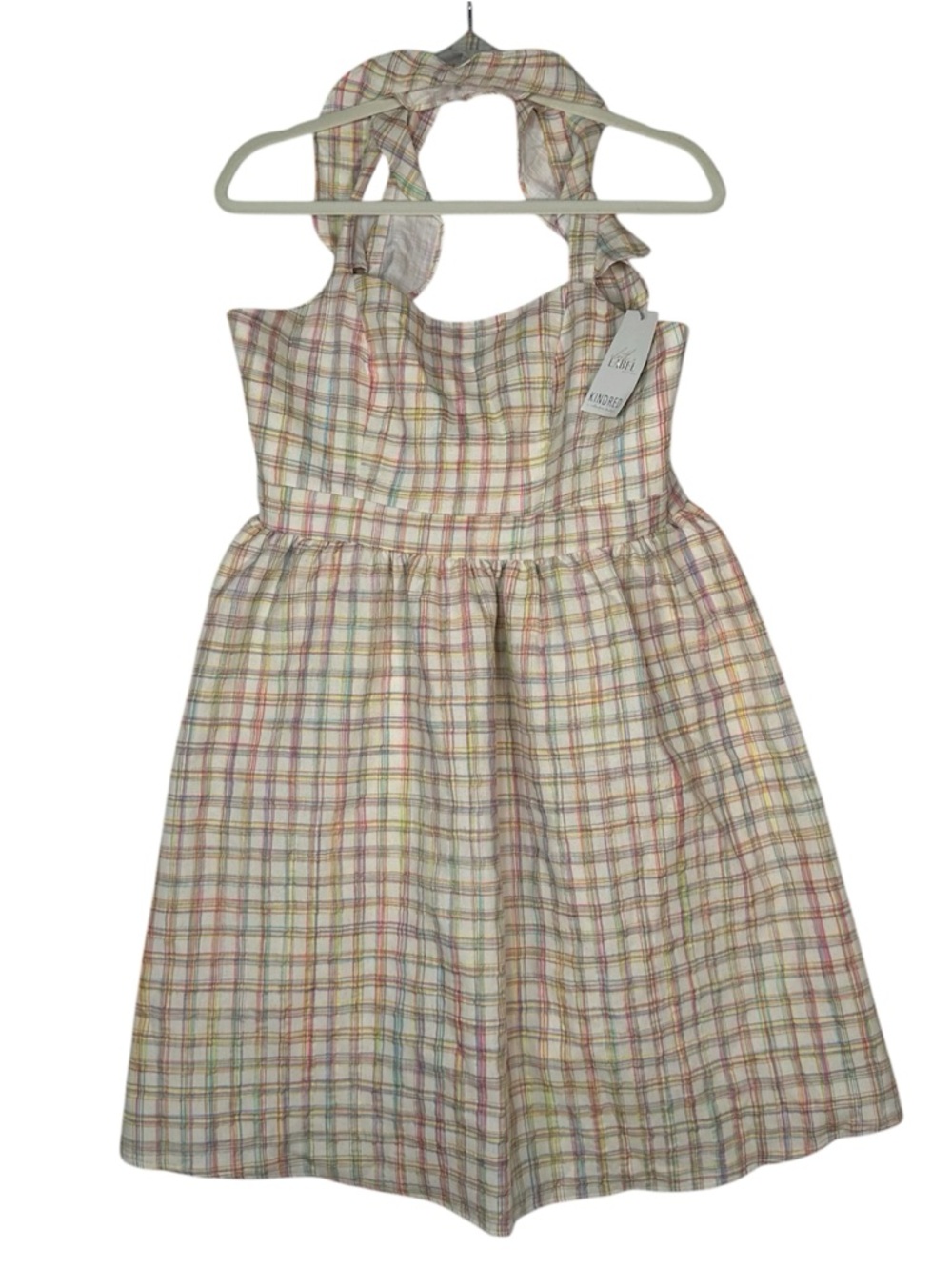 LILI SIDONIO Plaid Mini‎ Dress L Pastel  Halter Cottage-core